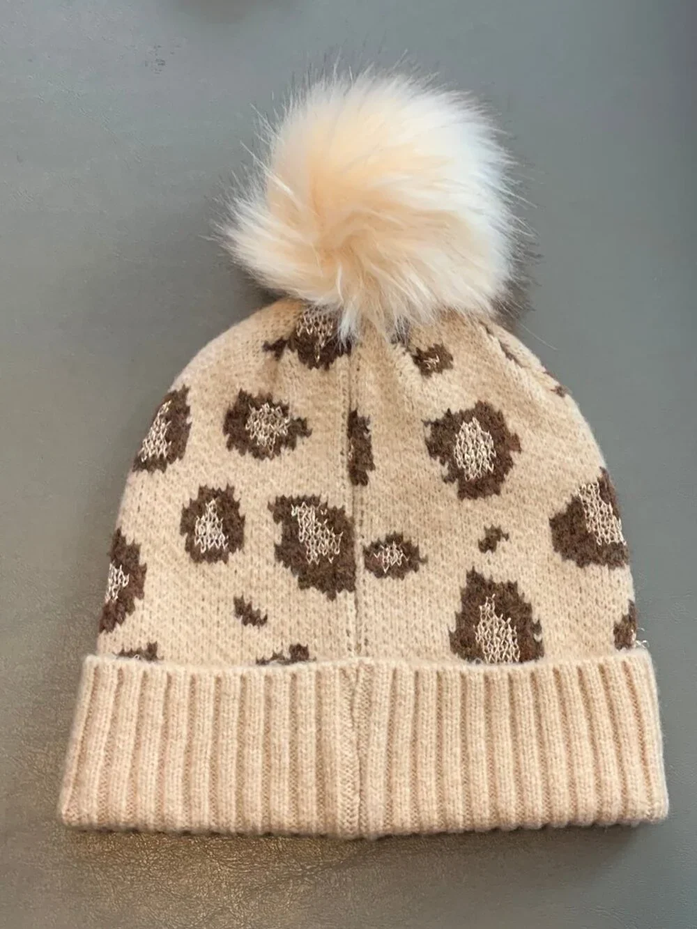INC International Concepts Women's Leopard Shine Beanie Hat, Natural, One Size